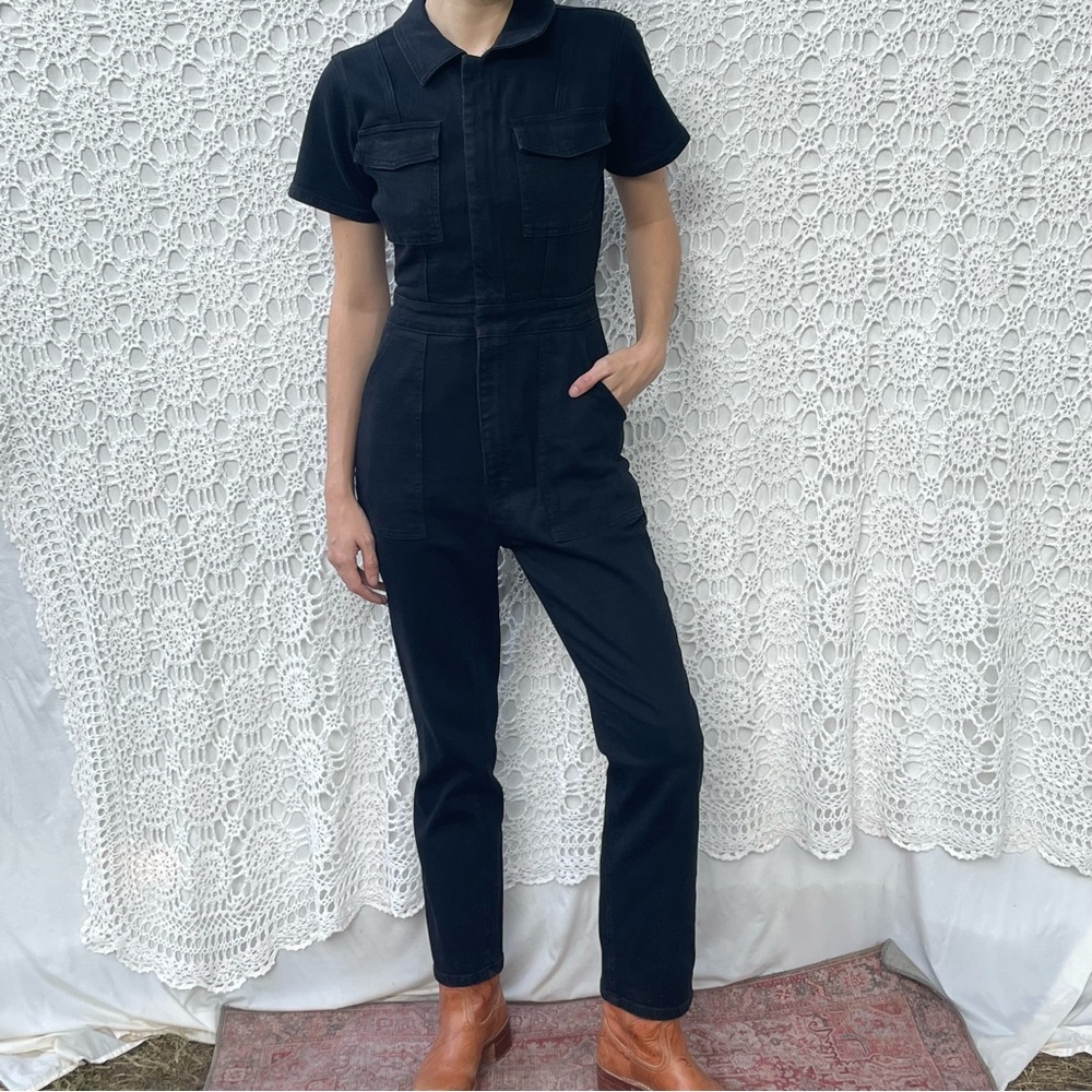 Good American black jean jumpsuit